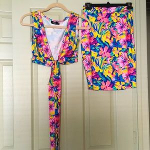 Floral body wrap around skirt set